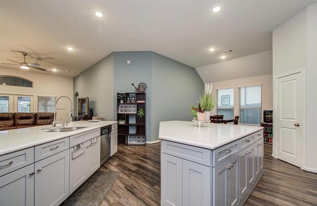 Dining room, Interior, Kitchen, Recessed Lighting, Wood Texture Flooring