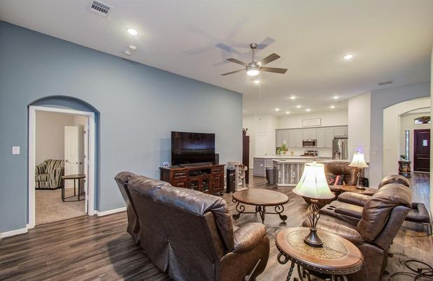Interior, Kitchen, Living room, Recessed Lighting, Wood Texture Flooring