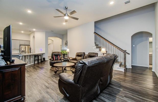 Interior, Kitchen, Living room, Recessed Lighting, Wood Texture Flooring