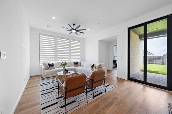 Interior, Living room, Recessed Lighting, Wood Texture Flooring