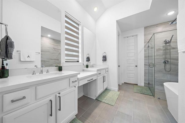 Bathroom, Dual Sink Vanities, Glass Shower, Interior, Recessed Lighting