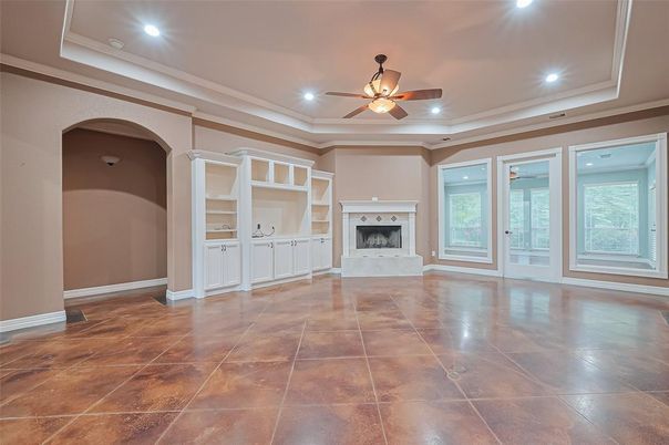 Empty room, Fireplace, Interior, Recessed Lighting