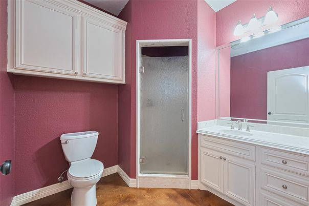 Bathroom, Glass Shower, Interior, Wood Texture Flooring