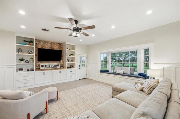 Interior, Living room, Recessed Lighting, Stone Walls