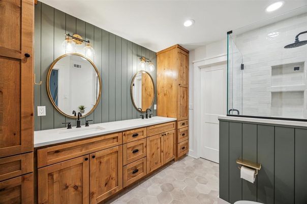 Bathroom, Dual Sink Vanities, Glass Shower, Interior, Recessed Lighting