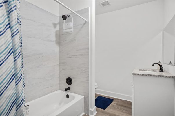 Bathroom, Interior, Marble Walls, Wood Texture Flooring