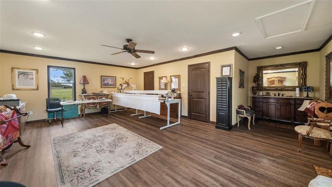 Home Office, Interior, Recessed Lighting, Wood Texture Flooring