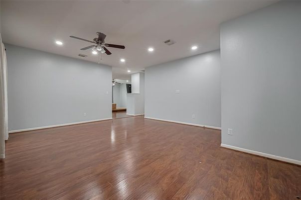 Empty room, Interior, Recessed Lighting, Wood Texture Flooring