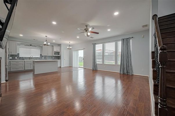 Interior, Kitchen, Pendant Lights, Recessed Lighting, Wood Texture Flooring