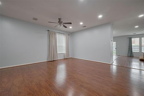 Empty room, Interior, Recessed Lighting, Wood Texture Flooring