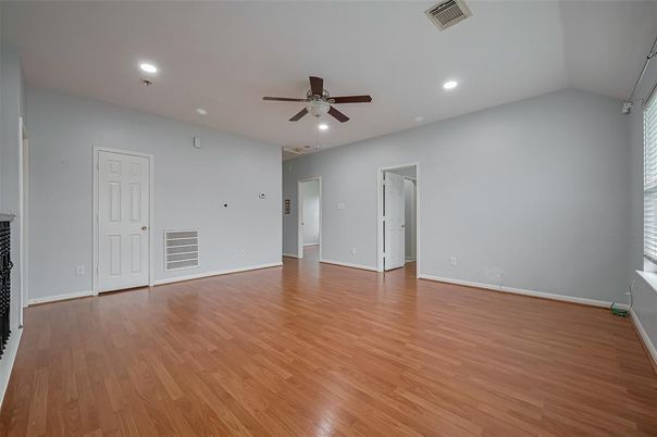 Empty room, Interior, Recessed Lighting, Wood Texture Flooring