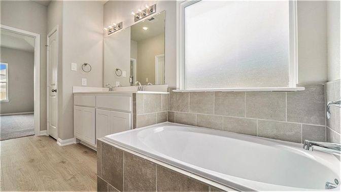 Bathroom, Dual Sink Vanities, Interior, Wood Texture Flooring