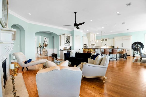 Dining room, Interior, Kitchen, Living room, Pendant Lights, Recessed Lighting, Wood Texture Flooring