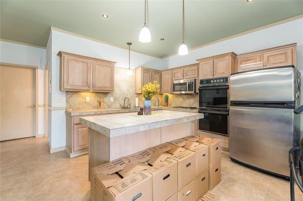 Interior, Kitchen, Pendant Lights, Recessed Lighting, Stainless Steel Appliances, Tile Countertops