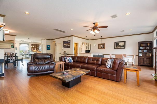 Dining room, Interior, Kitchen, Living room, Pendant Lights, Recessed Lighting, Wood Texture Flooring