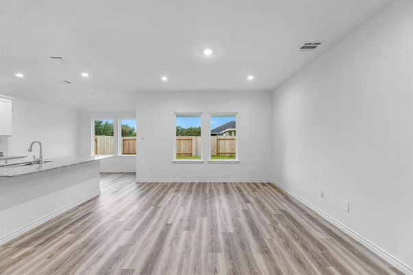 Empty room, Interior, Recessed Lighting, Wood Texture Flooring