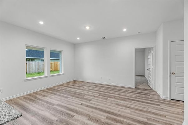 Empty room, Interior, Recessed Lighting, Wood Texture Flooring