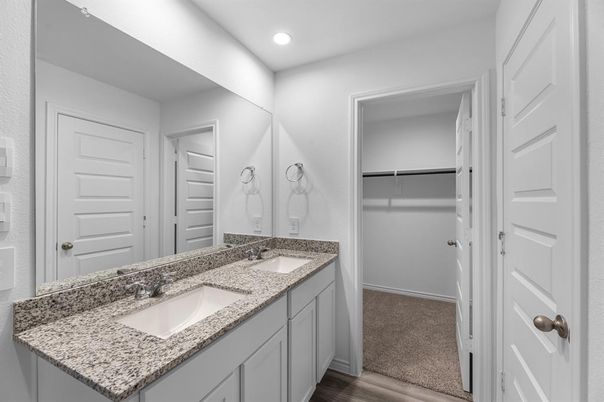 Bathroom, Dual Sink Vanities, Interior, Recessed Lighting, Walk-in Closets