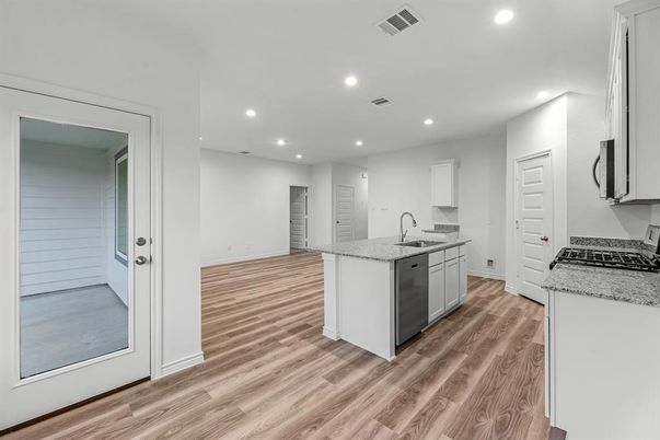 Interior, Kitchen, Recessed Lighting, Wood Texture Flooring