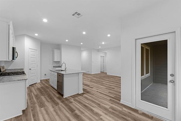 Interior, Kitchen, Recessed Lighting, Wood Texture Flooring
