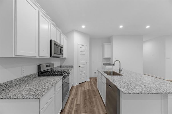 Interior, Kitchen, Recessed Lighting, Wood Texture Flooring