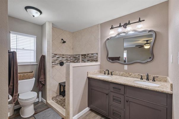 Bathroom, Dual Sink Vanities, Interior, Wood Texture Flooring