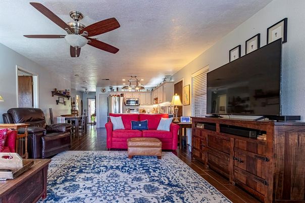 Interior, Kitchen, Living room, Stainless Steel Appliances, Wood Texture Flooring