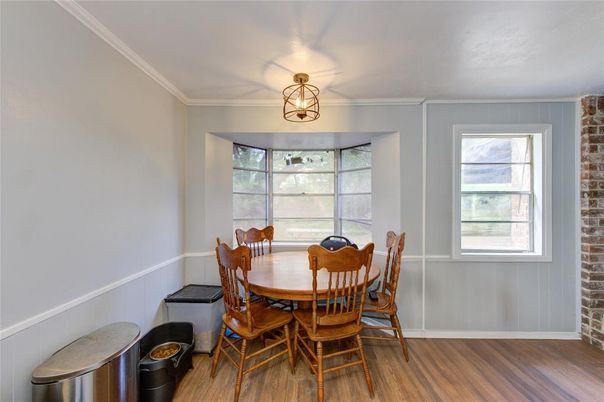 Dining room, Interior, Stone Walls, Wood Texture Flooring
