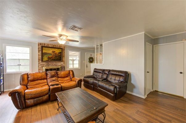 Fireplace, Interior, Living room, Stone Walls, Wood Texture Flooring