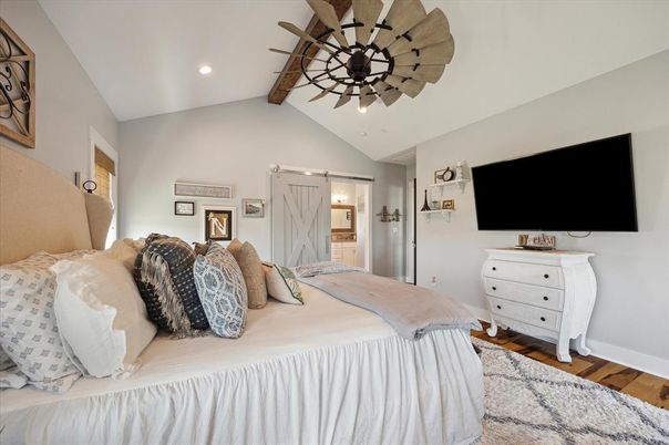 Bedroom, Interior, Recessed Lighting, Wooden Beams, Wood Texture Flooring