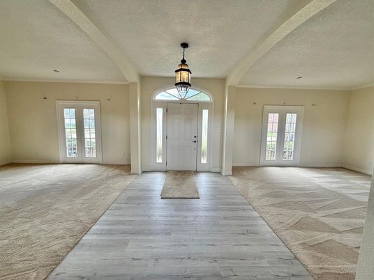 Empty room, Interior, Pendant Lights, Wood Texture Flooring