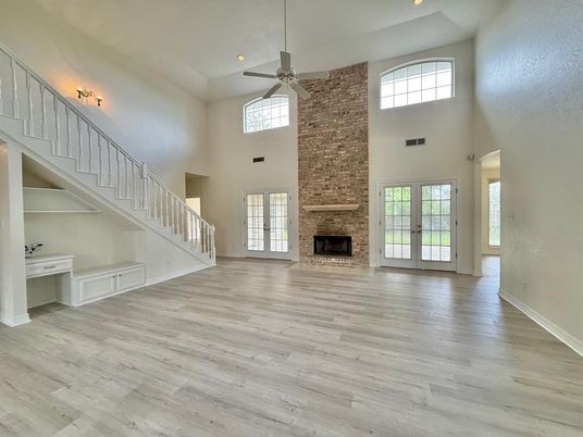 Fireplace, Interior, Recessed Lighting, Wood Texture Flooring