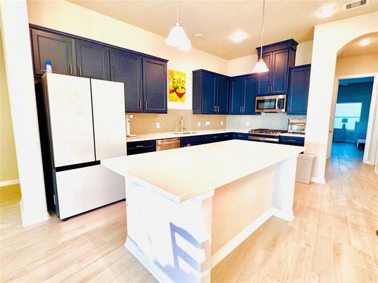 Interior, Kitchen, Pendant Lights, Recessed Lighting, Wood Texture Flooring