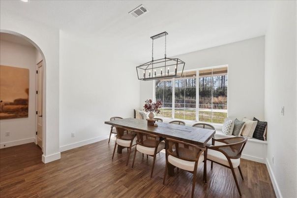 Chandelier, Dining room, Interior, Pendant Lights, Wood Texture Flooring