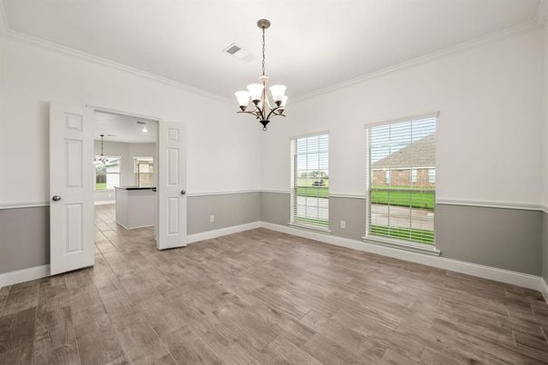 Chandelier, Empty room, Interior, Kitchen, Pendant Lights, Wood Texture Flooring