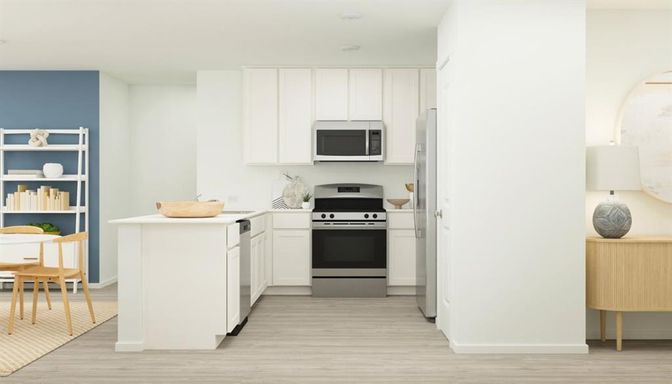 Interior, Kitchen, Stainless Steel Appliances, Wood Texture Flooring