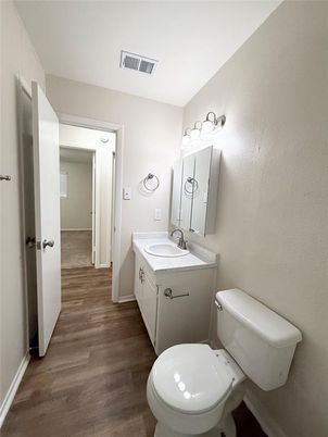 Bathroom, Interior, Tile Countertops, Wood Texture Flooring