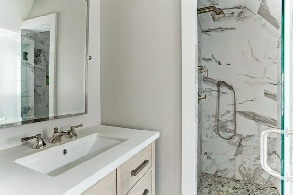 Bathroom, Glass Shower, Interior, Marble Walls