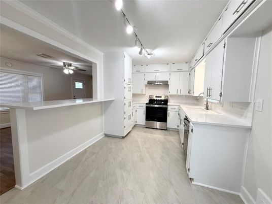 Interior, Kitchen, Stainless Steel Appliances, Wood Texture Flooring