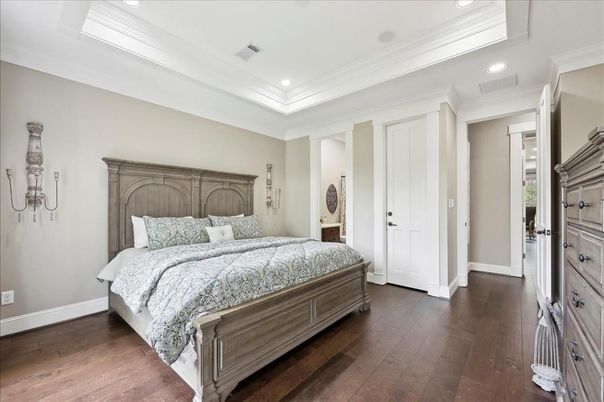 Bedroom, Interior, Recessed Lighting, Wood Texture Flooring
