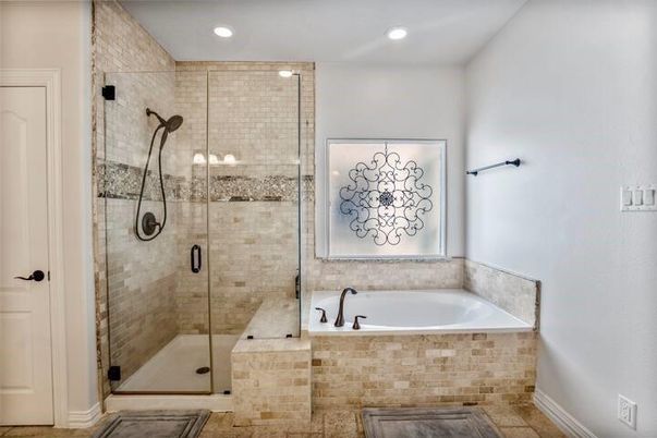 Bathroom, Glass Shower, Interior, Recessed Lighting