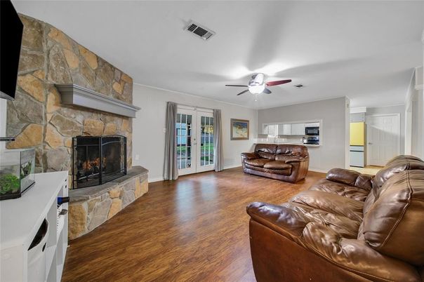 Fireplace, Interior, Living room, Stone Walls, Wood Texture Flooring