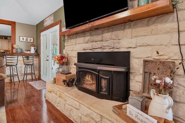 Fireplace, Interior, Stone Walls, Wood Texture Flooring