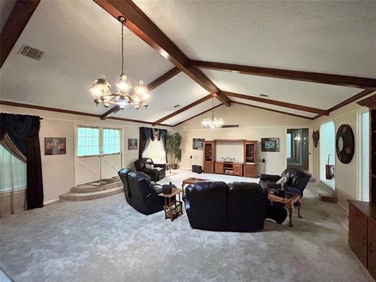 Chandelier, Interior, Living room, Wooden Beams