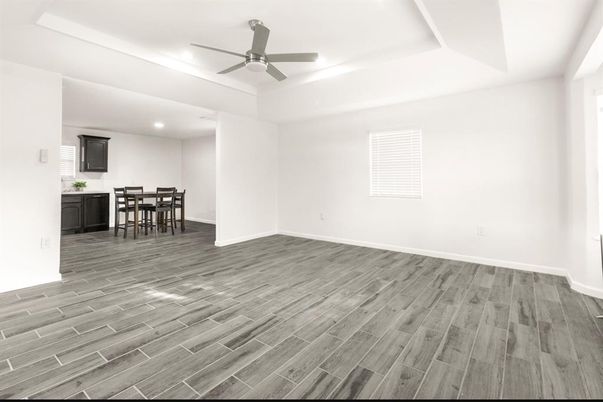Dining room, Interior, Recessed Lighting, Wood Texture Flooring