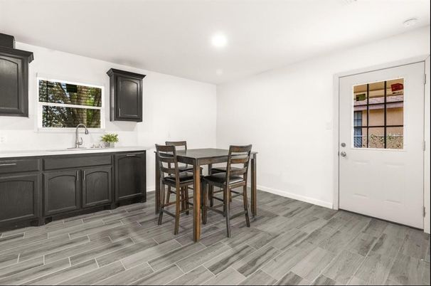 Dining room, Interior, Recessed Lighting, Wood Texture Flooring