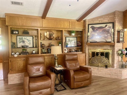 Fireplace, Interior, Stone Walls, Wood Texture Flooring, Wooden Walls