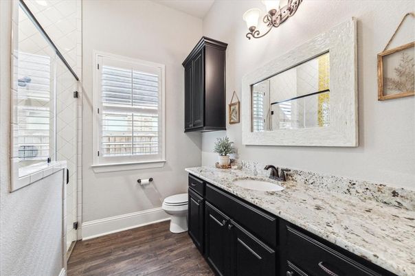 Bathroom, Glass Shower, Interior, Wood Texture Flooring