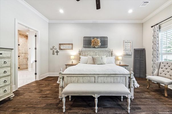 Bedroom, Interior, Recessed Lighting, Wood Texture Flooring