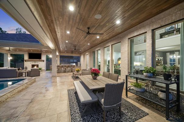 Exterior, Fireplace, Pool, Recessed Lighting, Wooden Ceilings
